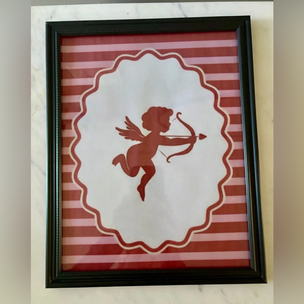 Striped Cupid Silhouette Wall Art - Black and Red